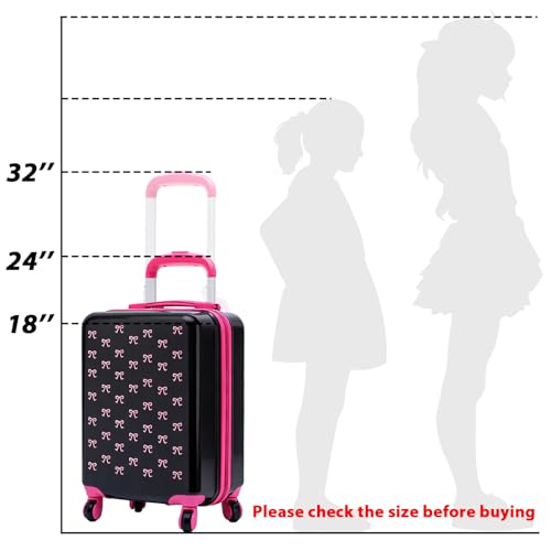 Redbaker 6 Pcs Kids Luggage Set, 17 Inch, Pink and Black Bow | Rolling Suitcase with Backpack Lunch Bag Neck Pillow, Travel Set for Summer Vacation, Sleepover, Back to School Gift - color: Pink and Black