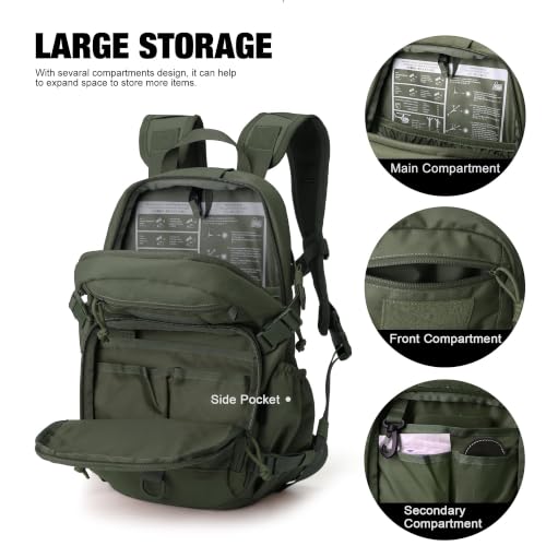 Mardingtop 소형 전술 백팩, Molle 하이킹 백팩, 배낭여행, 사이클링 및 자전거용, 15L/25L 백팩 - color: 레인저 그린., size: 15L