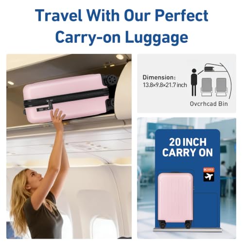 KYME Carry On Luggage Sets 3 Piece 20 Inch Suitcase Set with Duffel Bag - color: Pink, size: 3Pcs Set(DB/TB/20)