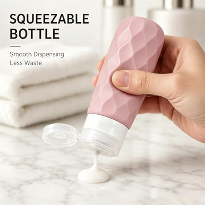 Travel Bottles for Toiletries - 4 Pack TSA Approved 3oz Portable Leak Proof Squeezable Travel Size Containers for Shampoo, Conditioner, Lotion, Skincare & Makeup, Travel Accessories with Clear Bag