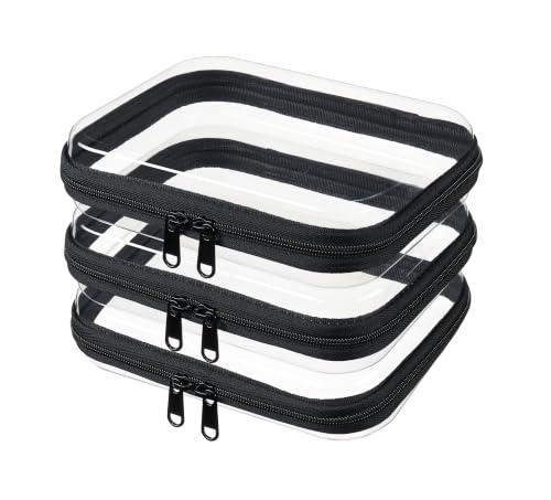 3-PCS Medium Clear Hard Shell Zipper Pouches, Clear Zipper Bags (3M, Black) - color: Black, size: 3M