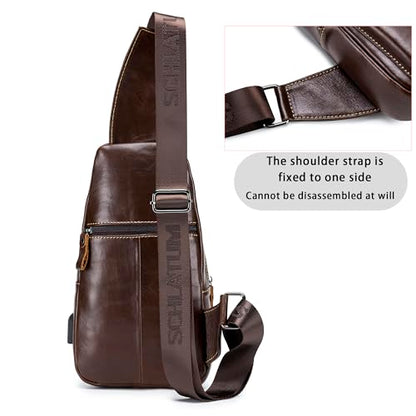 LUKZIJAES Genuine Leather Sling Bag for Men - color: #13-coffee