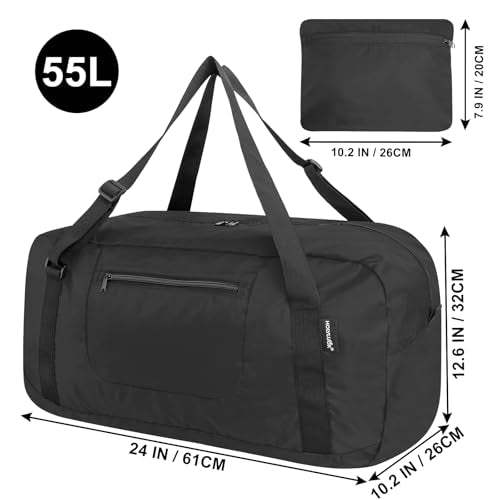 HOLYLUCK Foldable Travel Duffel Bag Luggage Great for Gym -55L, black - color: Black, size: 55L
