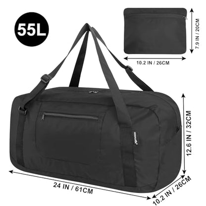 HOLYLUCK Foldable Travel Duffel Bag Luggage Great for Gym -55L, black - color: Black, size: 55L