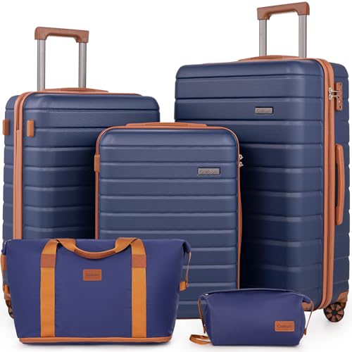 Cosbarn Luggage Sets 5 Piece, Hardshell Suitcases with Wheels, TSA Lock - color: DarkBlue