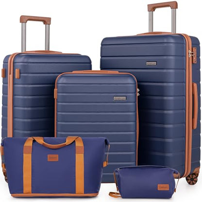 Cosbarn Luggage Sets 5 Piece, Hardshell Suitcases with Wheels, TSA Lock - color: DarkBlue