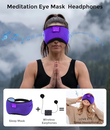 LOVE EYE Sleeping Eye Mask with Bluetooth 5.4 Headphones for Side Sleepers - color: Light Purple