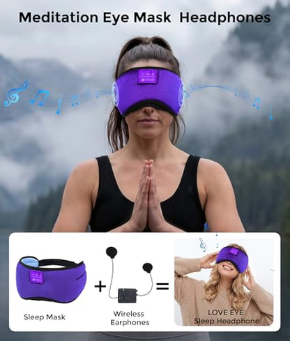 LOVE EYE Sleeping Eye Mask with Bluetooth 5.4 Headphones for Side Sleepers - color: Light Purple