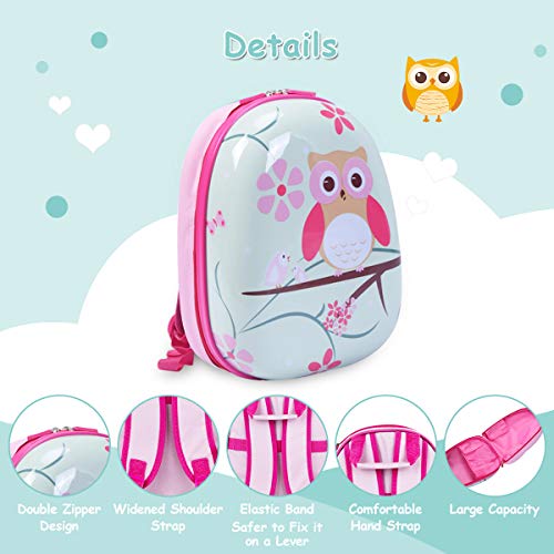 GYMAX Kids Carry On Luggage Set, 12" & 16" 2PCS Rolling Suitcase - color: Owl