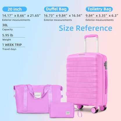 LARVENDER Carry On Luggage 22x14x9 Airline Approved, Suitcases with Wheels - color: Neon Pink-20inch