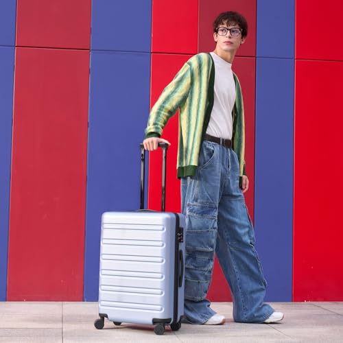 NINETYGO Medium Checked Luggage 24 Inch, Checking In Luggage with Smooth Double Spinner Wheels, Hard Shell PC+ABS Suitcase, Lightweight Travel Luggage, TSA Approved (Blue, Andes) - color: 01-Blue (Andes), size: Checked 24-Inch