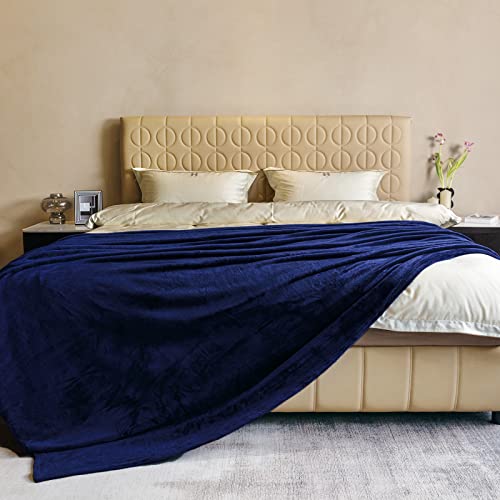 Fleece Plush Throw Blanket Navy Blue 90"x90"for Couch Fuzzy Cozy Flannel - color: Navy Blue, size: Queen(90"×90")