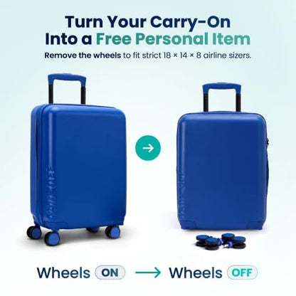 TAKE OFF 18 Inch Personal Item Suitcase Removable Wheels Underseat Bag - color: Blue, size: 18" - Personal Item 4.0