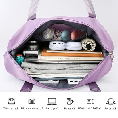Rolling Duffel Bag with Wheels, Expandable Large Travel Luggage Lightweight & Durable Foldable Carry-On Bag with Removable Wheels for Shopping, Gym, Camping and Trave (Purple) - color: Purple