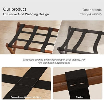 Fully Assembled Foldable Bamboo Luggage Rack for Guest Room - color: Walnut, size: 1 Pack