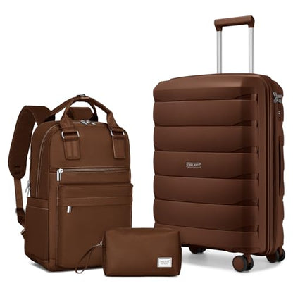 22 Inch Carry On Luggage, 3-piece Luggage Set Carry-on Suitcase - color: Mocha-3pcs, style: 3 Piece Set (Backpack)