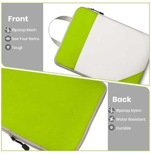 Compression Travel Packing Cubes with White Mesh, Green, 6Pcs - color: Green, size: Set of 6
