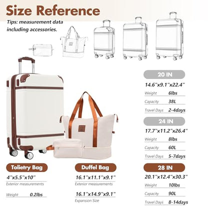 Merax 28 Inch Checked Luggage, Expandable Suitcase with Spinner Wheels - color: White(28+bags)