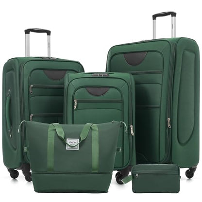 Merax Softside Luggage Set Lightweight 3 Piece Suitcase with Duffel Bag - color: Dark Green + bags, style: Softside Luggage(22/26/30)