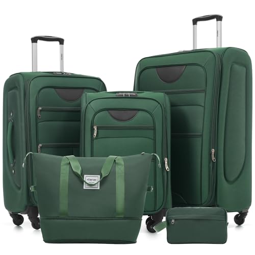 Merax Softside Luggage Set Lightweight 3 Piece Suitcase with Duffel Bag - color: Dark Green + bags, style: Softside Luggage(22/26/30)