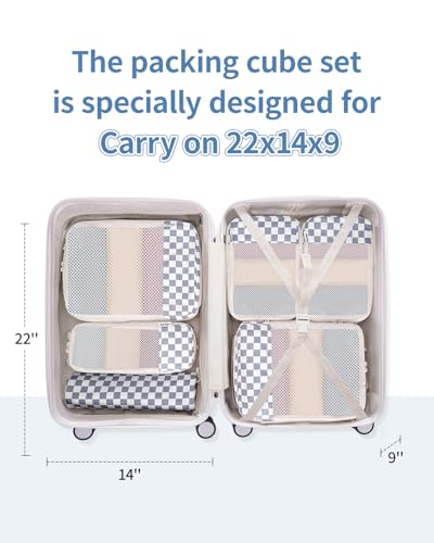Narwey Compression Packing Cubes for Travel, Cute Luggage Organizer Bags - color: Z-Grayish Blue Checkerboard
