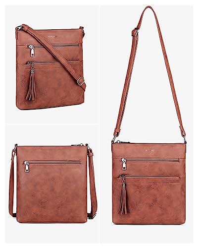 MASINTOR Crossbody Purses for Women, Multi Pocket Crossbody Bag - color: Retro Red Coffee
