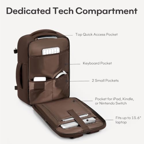 mibasies 30L Travel Backpack for Women & Men: Flight Approved Carry On Backpack, TSA Personal Item Bag with Water Bottle Pocket, Weekender Essentials Backpacks fits 15.6" Laptop - Mocha Brown - color: Mocha Brown, size: Large
