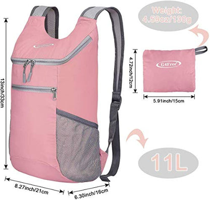 G4Free 10L Lightweight Packable Hiking Backpack, Nylon Daypack Daily Travel - color: Light Pink, size: Small