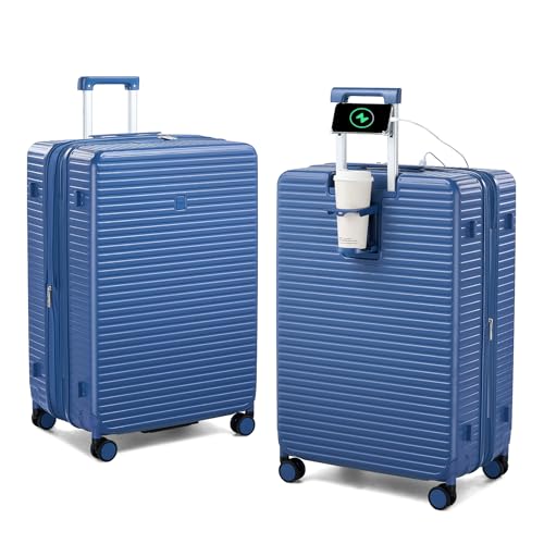 HanTrip Hard Case 28 Inch Checked Luggage with Wheels, Interstellar Blue - color: Interstellar Blue, size: Expandable 28 Inch