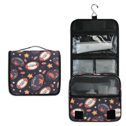senya Hanging Travel Toiletry Bag Rugby Balls Kit Makeup Case Cosmetics Organizer for Men Women - color: Rugby Balls