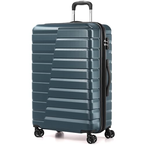 Coolife Lightweight Luggage with TSA Lock,Large Checked Teal Blue - color: Teal Blue, size: Large(28in)
