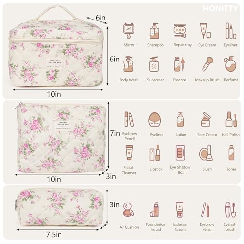 honitty Makeup Bag,Quilted Cosmetic Bags for Women - color: Pink