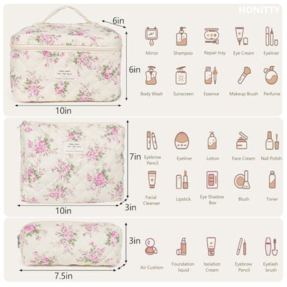 honitty Makeup Bag,Quilted Cosmetic Bags for Women - color: Pink