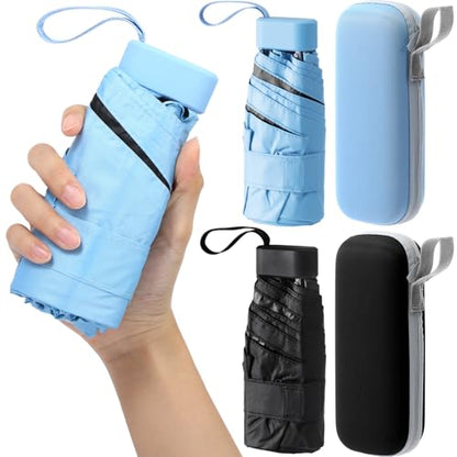 2 Pack Mini Travel Folding Umbrella for Purse with Case UPF 50+ Sun Protection Small Compact Pocket Umbrella Tiny Lightweight Bumbersoll for Women Men Gifts Fit Purse Backpack Wallet