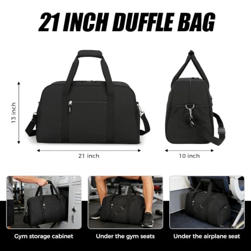 Searock 45L Gym Bag for Men & Women with Shoe Compartment - color: Black, size: 21 x 10 x 13″ (Medium)