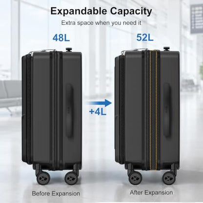 Carry On Luggage 22x14x9 Airline Approved with Front Pocket, Black - color: Black