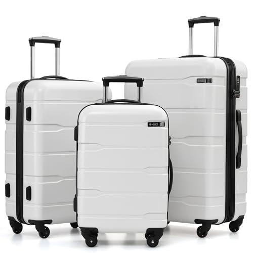 Coolife 3 Piece Luggage Set Suitcase Hardside with Spinner Wheels | Lightweight ABS+PC, Rolling Travel Suitcase with TSA Lock, Spinner Wheels, Durable Zipper, 20/24/28 Inch, White - color: White, size: 3 Piece Set (20/24/28 in)