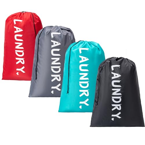 4 Pack Travel Laundry Bag,24" x 36", Extra Large Dirty Clothes Organizer - color: Blue+Grey+Red+Black, size: 24"x36"