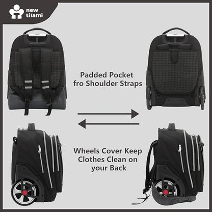 NEW TILAMI 20 Inch Rolling Backpack for School Stair-Climbing Big Wheel - color: Black