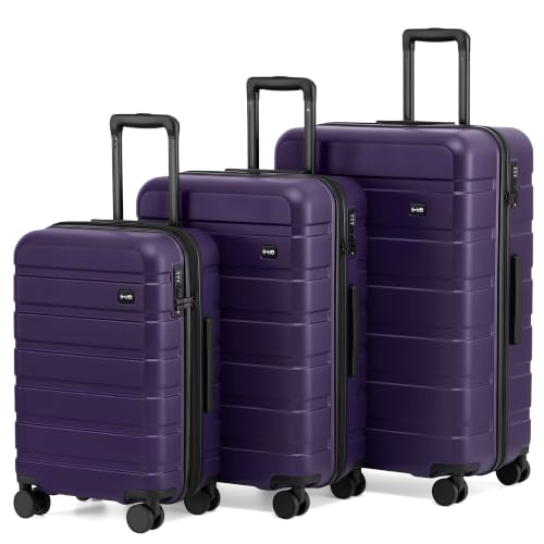 Coolife Luggage Set, Lightweight Durable Hardshell, 3 piece, Deep Purple - color: Deep Purple