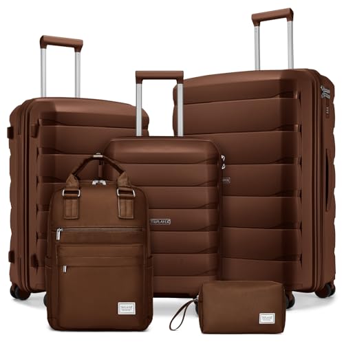 Luggage Sets 5 Pieces, Suitcase Set with Wheels, Suitcases for Women - color: Mocha-5pcs-5pcs, style: 5 Piece Set (Backpack)