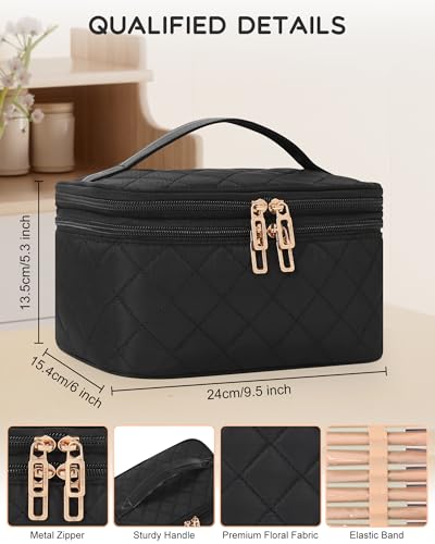 Relavel Large Travel Makeup Bag with Separate Makeup Brush Compartment - color: 01-Black, size: Large