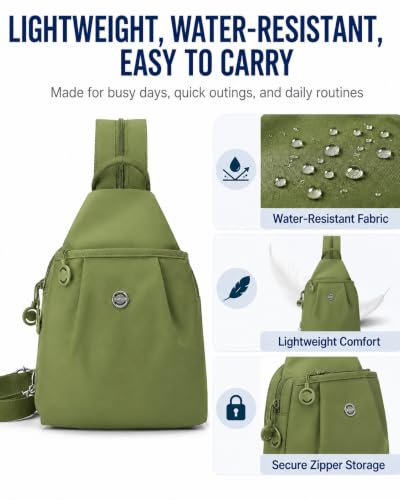 Sling Backpack for Women, Water-Resistant Crossbody Chest Bag for Travel, Work, Gym, Students & Daily Use - color: Avocado Green