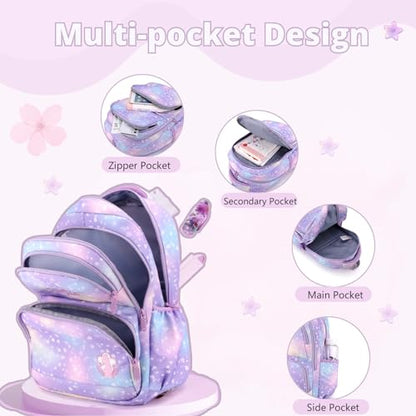 3Pcs Rolling Backpack for Girls Dream Princess Wind Bookbag with Wheels Travel Bag Trolley School Bag with Lunch Box Purple - color: 3 Pcs Purple-6 Wheels, size: 3 Pcs 6 wheels