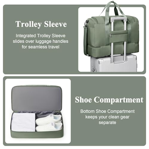 Large Travel Duffle Bag,Carry-on Overnight Weekender Bags for Women - color: Green with Toiletry Bag