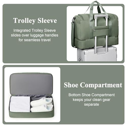 Large Travel Duffle Bag,Carry-on Overnight Weekender Bags for Women - color: Green with Toiletry Bag