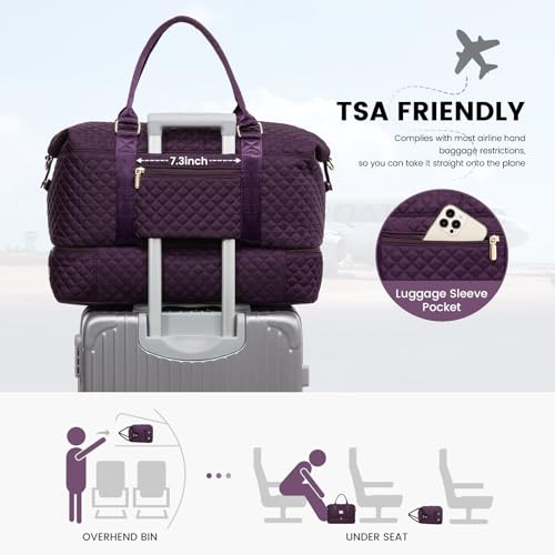 LOVEVOOK Travel Duffle Bag,Weekender Bags for Women with Shoe Compartment - color: Dark Purple-c, size: Large-2 Pcs