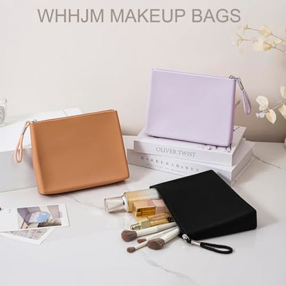 Silicone Makeup Bag for Purse Zipper Cosmetic Pouch Makeup Brush Holder Large Makeup Organizer Silicone Travel Pouch for Women (Black) - color: Black
