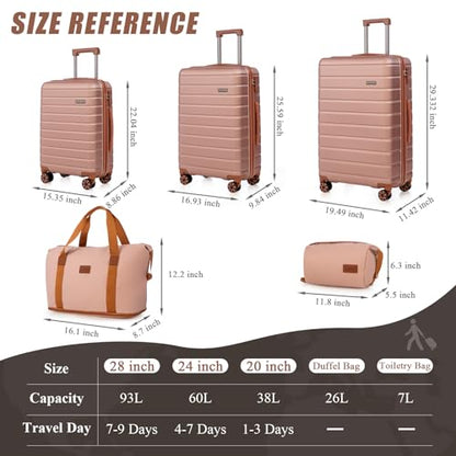 Cosbarn Luggage Sets 5 Piece, Hardshell Suitcases with Wheels, TSA Lock - color: RoseGold