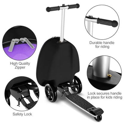 Baotree 2-in-1 Ride-On Scooter Suitcase, Scooter Luggage for Kids Ages 5-12, Foldable & Lightweight Carry with LED Light-Up Wheels - color: Blue